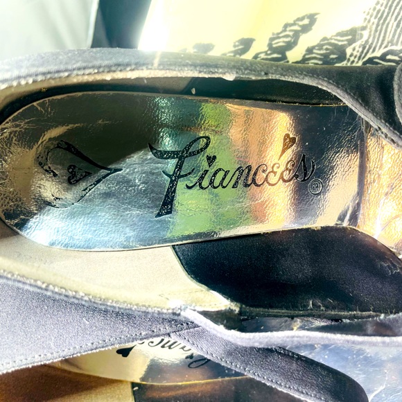 🖤 Vintage 🖤 Black Grosgrain Satin Cross Strap Mary Jane Heels Rhinestone 7 1/2 - Picture 5 of 10